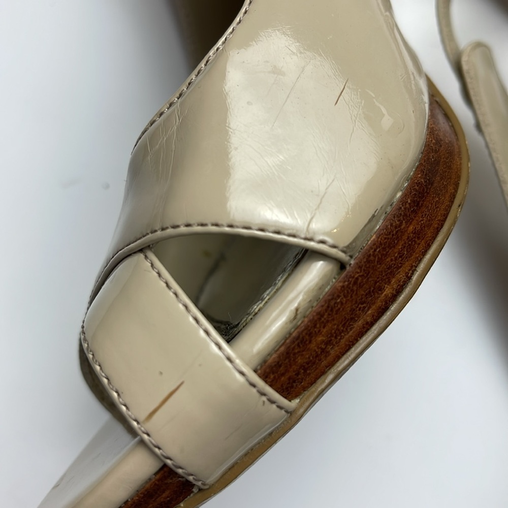 WHBM TAN OPEN TOE SLING BACK HEELS - Picture 7 of 10